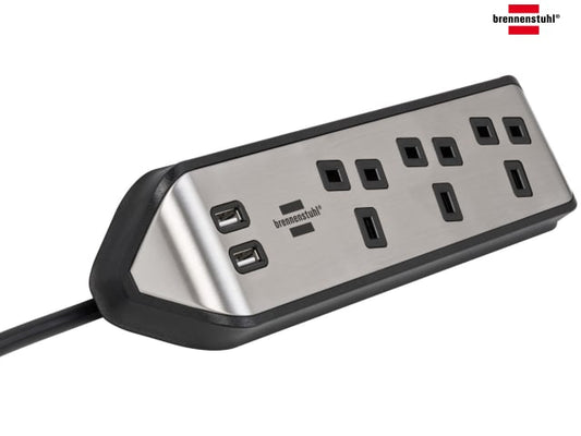 Brennenstuhl estilo Corner Extension Lead 240V 3-Gang 13A Black 2m